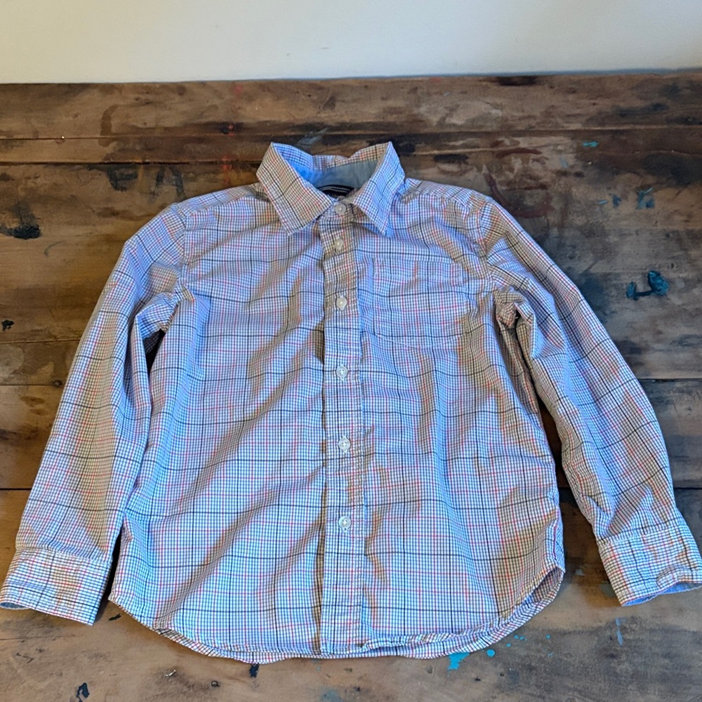 wonder nation Boys Light Blue and Pink Plaid Button-Down Shirt